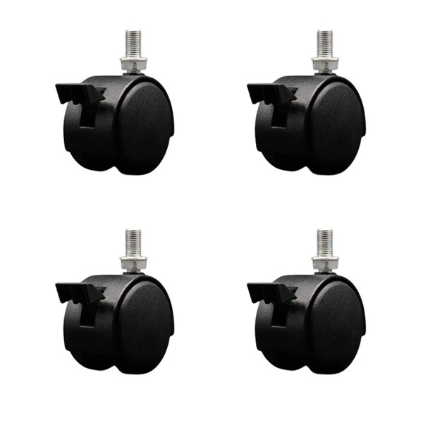 Service Caster 2'' Black Metal Hood Twin Caster with Brake Nylon Wheel 3/8 Thread Stem, 4PK SCC-TS02S50D-NYS-FB-B-382458-4 - main